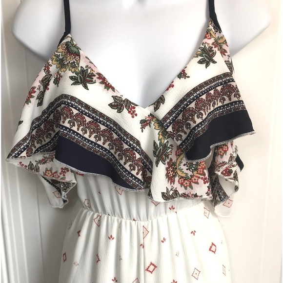 Miley & Molly Multi Mixed Print Aztec cold shoulder ruffle jumpsuit size S EUC - Picture 6 of 13